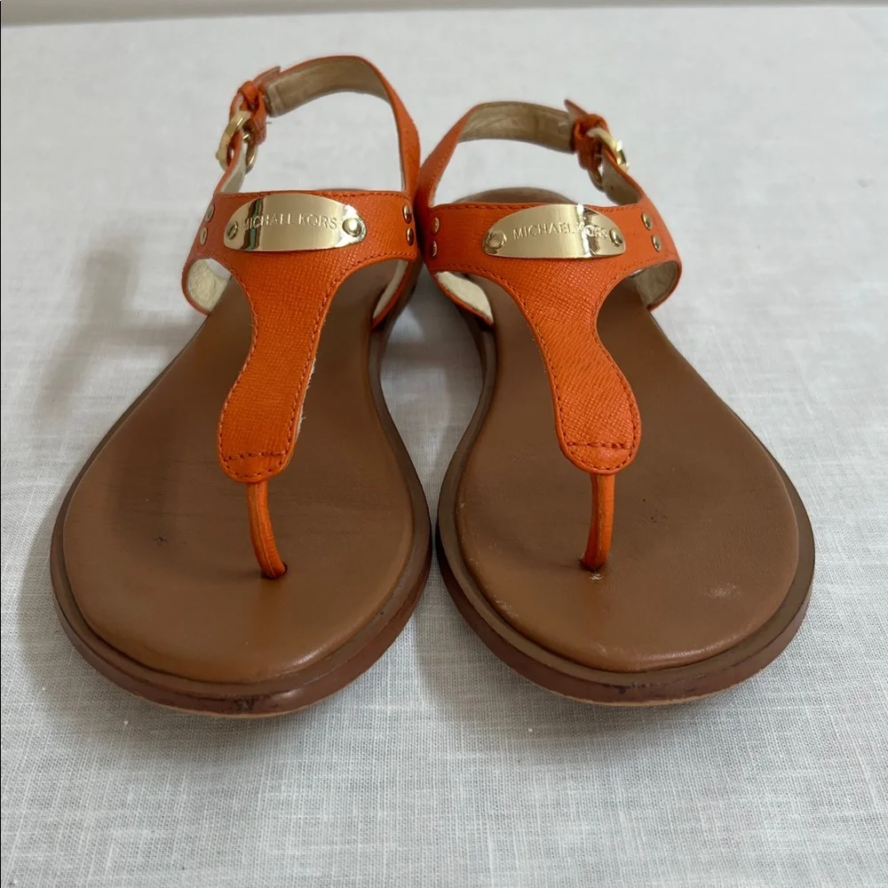 🌞 Michael Kors T-Strap Sandals in Tangerine with Gold Plate women 6.5
